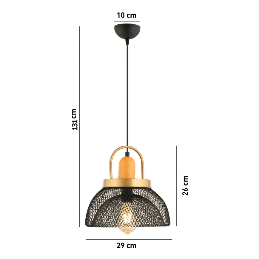 MONZA riputuslamp 1xE27/40W/230V, läbimõõt 29 cm, must/kuld