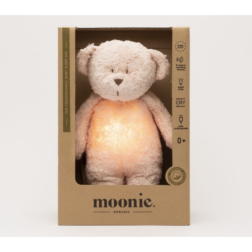 Moonie - Kaisuloom meloodia ja valgusega väike karu 2.0 organic roos