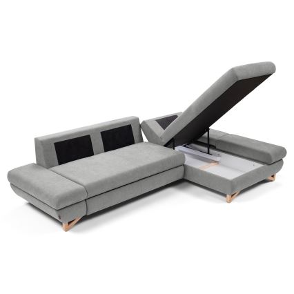 Lahtikäiv L-kujuline polsterdatud nurgadiivan AVESTA, hoiuruumiga, parempoolne, hall