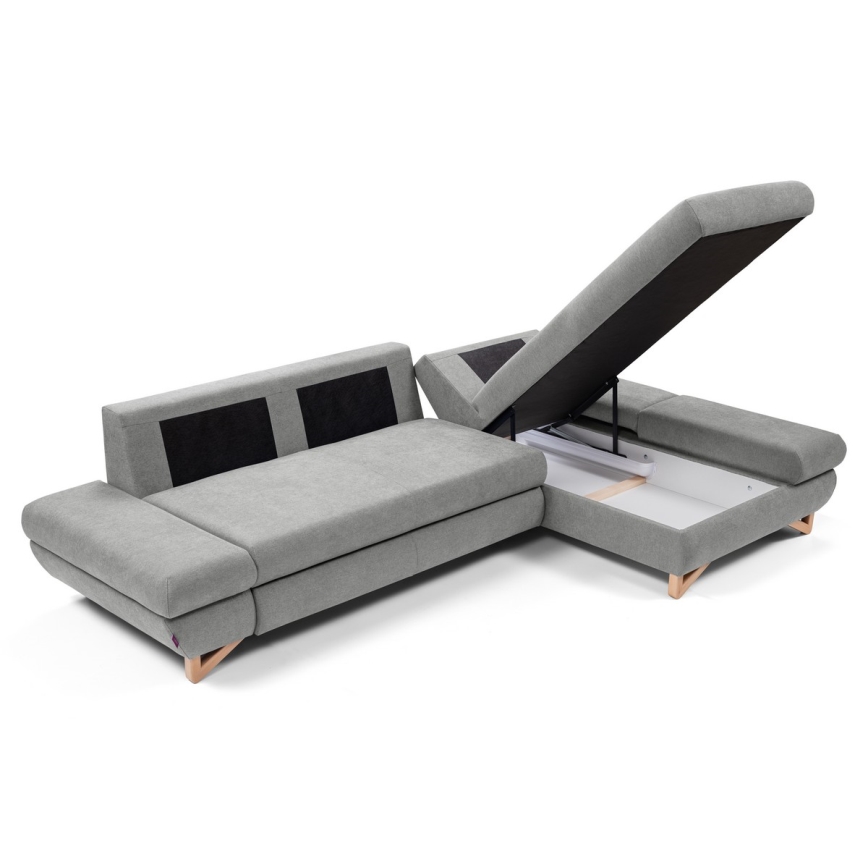 Lahtikäiv L-kujuline polsterdatud nurgadiivan AVESTA, hoiuruumiga, parempoolne, hall