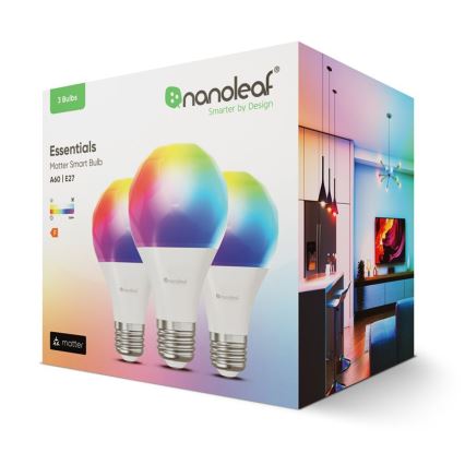 KOMPLEKT 3xLED RGBW Hämardatav pirn ESSENTIALS A60 E27/8,5W/230V CRI90 2700-6500K Wi-Fi - Nanoleaf