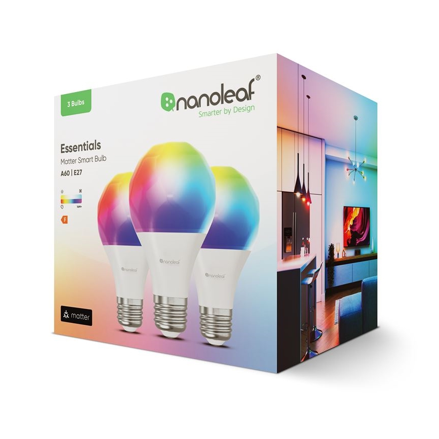 KOMPLEKT 3x LED RGBW Hämardatav pirn ESSENTIALS A60 E27/8,5W/230V CRI 90 2700-6500K Wi-Fi - Nanoleaf