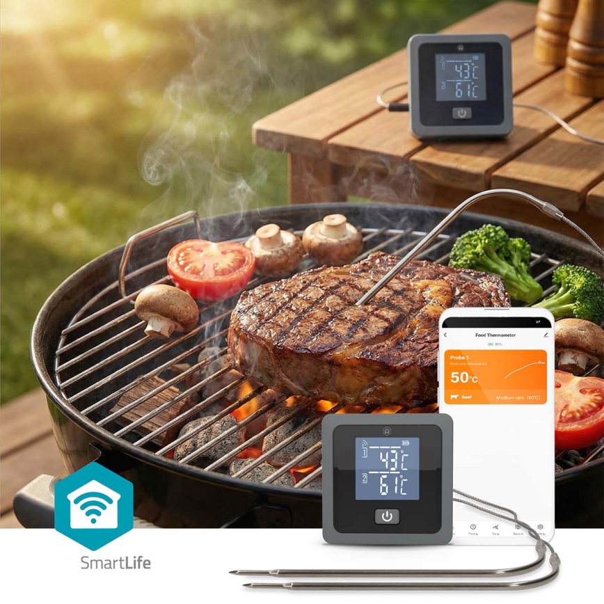 Nutikas digitaalne lihatermomeeter SmartLife, LCD-ekraaniga, 0-300 °C, 2xAAA