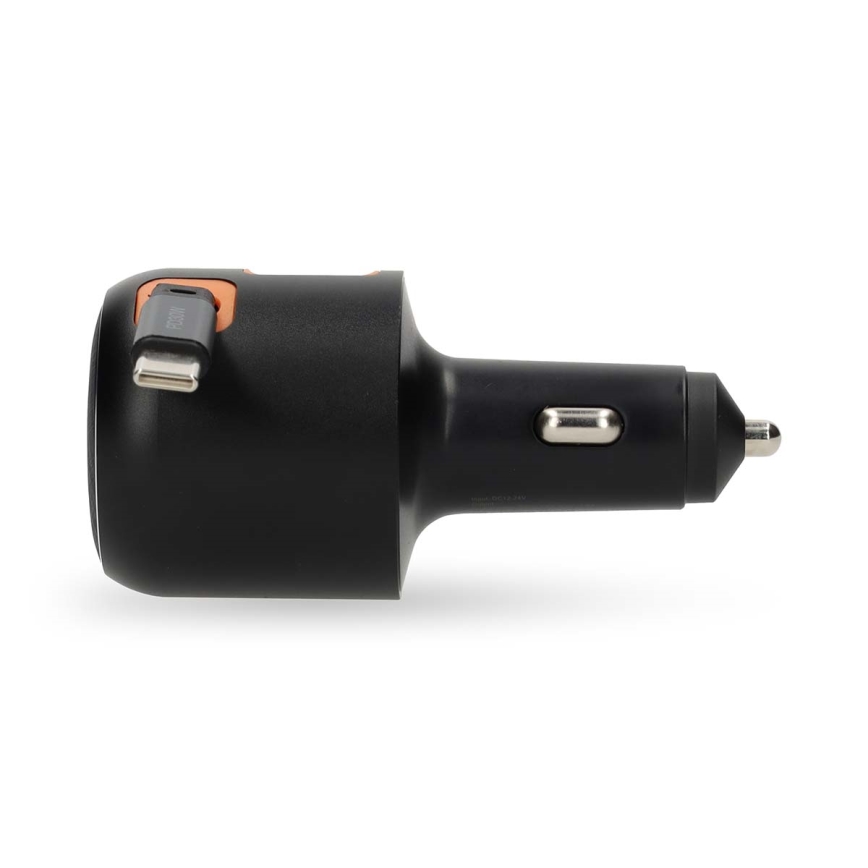 Autolaadija keritava kaabliga Power Delivery 30W 2xUSB-C + 1xUSB-A