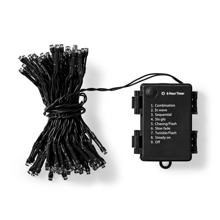 LED välisvalguskett 96xLED/7 funktsiooni/3xAA 7,7m IP44 soe valge