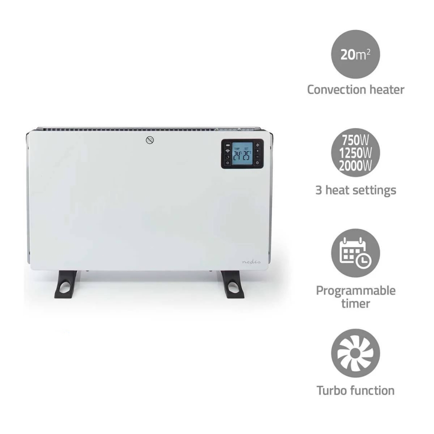 Elektriline soojendi/konvektor 750/1250/2000W/230V Wi-Fi Tuya + kaugjuhtimispult