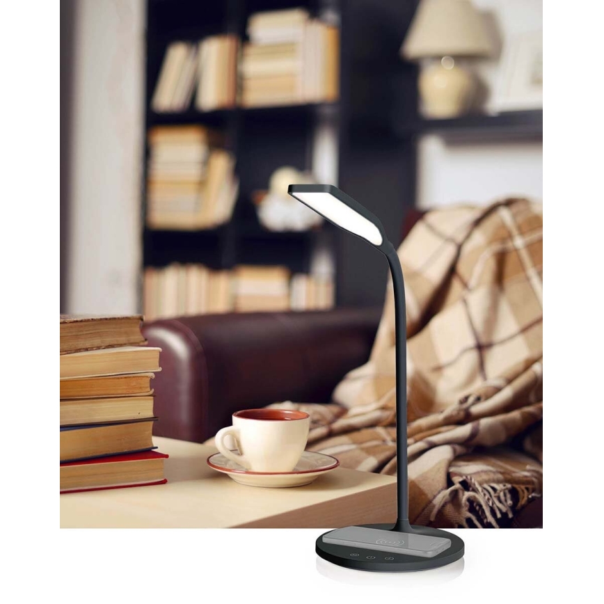 LED Hämardatav puutetundlik paindlik laualamp koos 15W juhtmevaba laadimine Qi LED/5,5W/230V 2700-6500K must