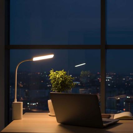 Hämardatav laetav puutejuhtimisega painduv laualamp klambriga LED/5W/1200 mAh valge