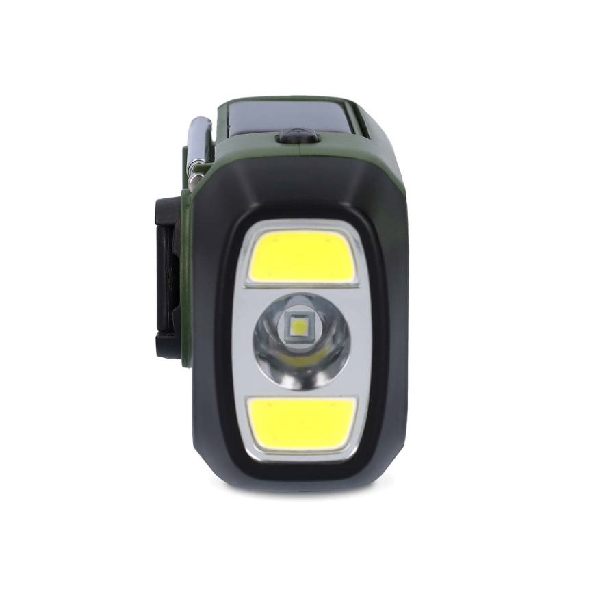 DAB+/FM-raadio käsikäivitusega, päikesepaneeliga ja integreeritud LED-taskulambiga, 5V/2500 mAh, roheline/must