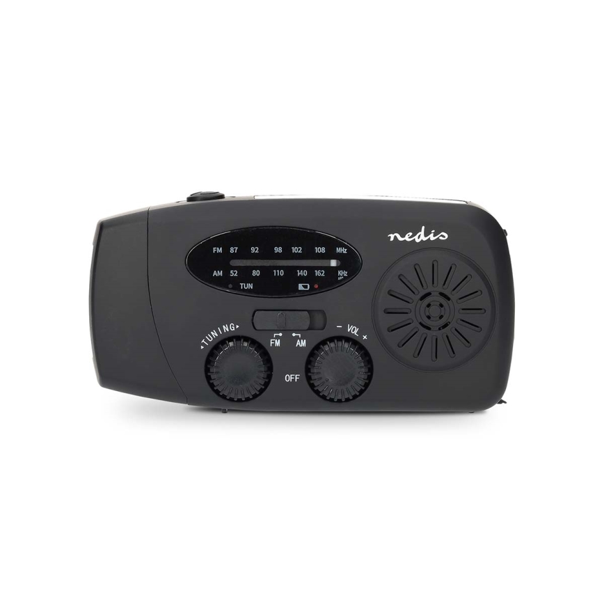 AM/FM raadio käsikruviga, päikesepaneeliga ja LED-taskulambiga 2000 mAh