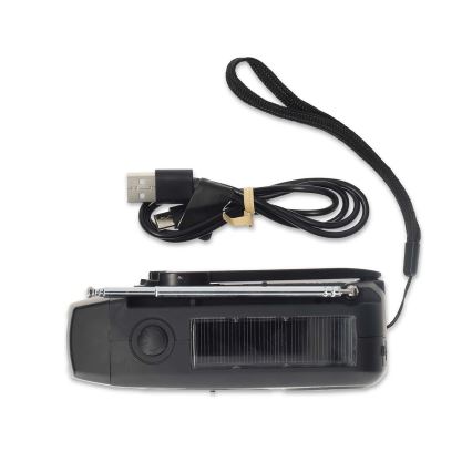AM/FM raadio käsikruviga, päikesepaneeliga ja LED-taskulambiga 2000 mAh