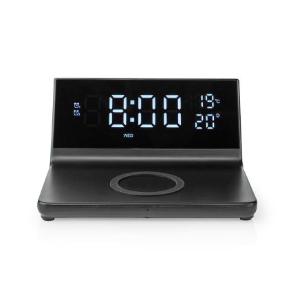 Äratuskell LCD ekraaniga ja juhtmevaba laadija 15W/230V + 1xCR2032 must