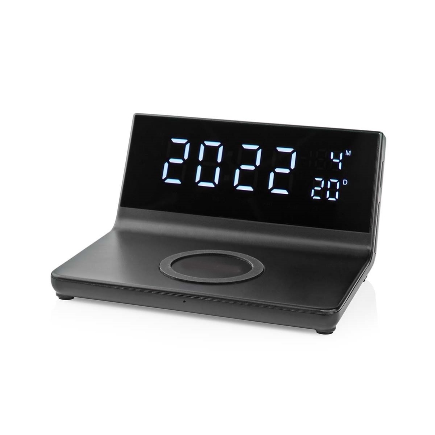 Äratuskell LCD ekraaniga ja juhtmevaba laadija 15W/230V + 1xCR2032 must