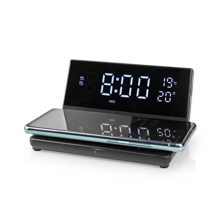 Äratuskell LCD ekraaniga ja juhtmevaba laadija 15W/230V + 1xCR2032 must