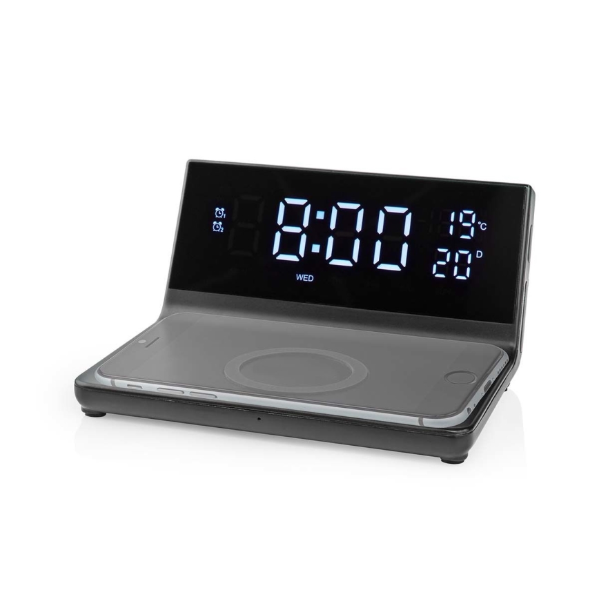 Äratuskell LCD ekraaniga ja juhtmevaba laadija 15W/230V + 1xCR2032 must