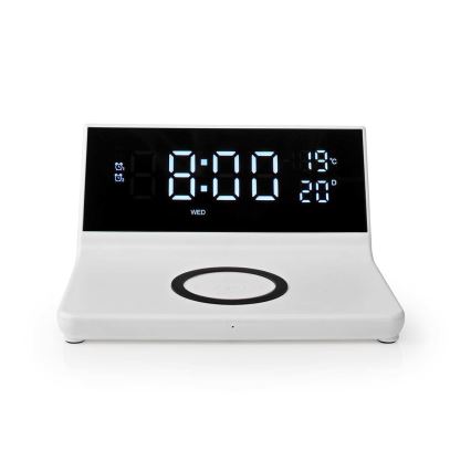 Äratuskell LCD ekraaniga ja juhtmevaba laadija 15W/230V + 1xCR2032 valge