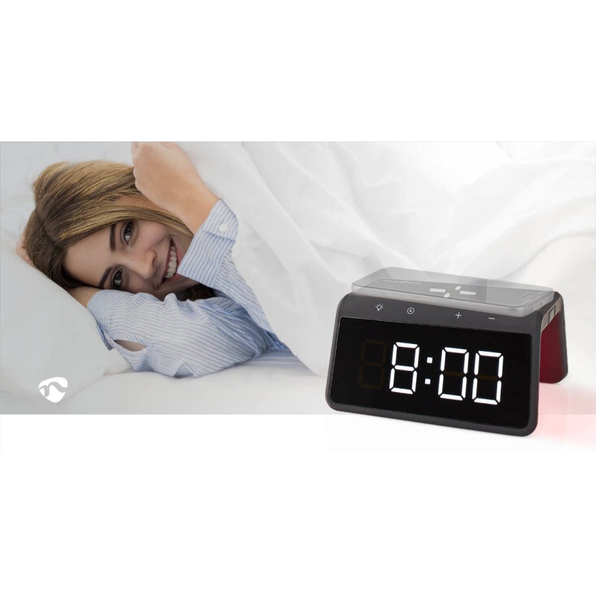 Äratuskell LCD ekraaniga ja juhtmevaba laadija 15W/230V 1x CR2032 must