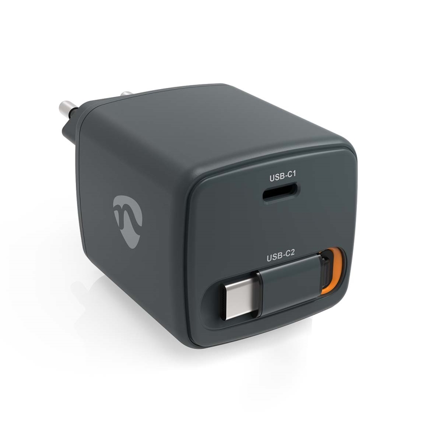 Laadija tagasitõmmatava kaabliga Power Delivery 30 W 2× USB-C must