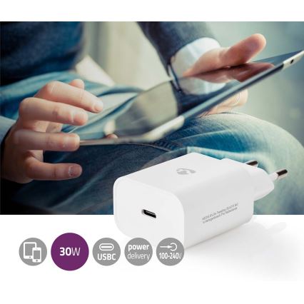 Nedis WCPD30W102WT - Laadimisadapter USB-C Power Delivery 30W/230V valge