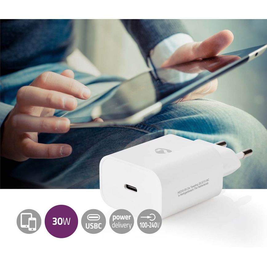Nedis WCPD30W102WT - Laadimisadapter USB-C Power Delivery 30W/230V valge