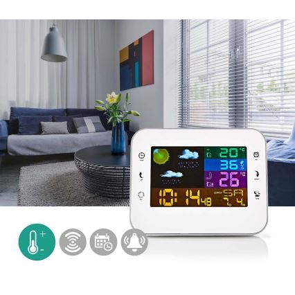 Ilmajaam värvilise LED ekraaniga 230V/3xAAA + 2xAA valge