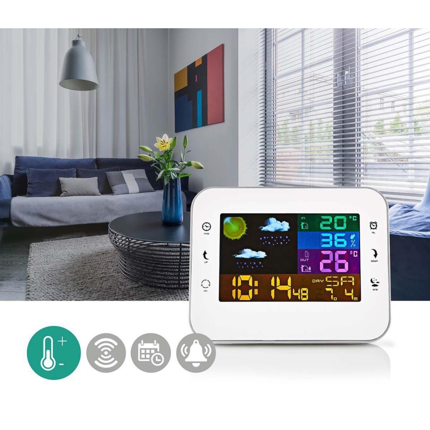Ilmajaam värvilise LED ekraaniga 230V/3xAAA + 2xAA valge