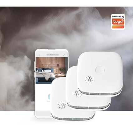 KOMPLEKT 3x Suitsuandur SmartLife 3V/1xCR123A Wi-Fi Tuya