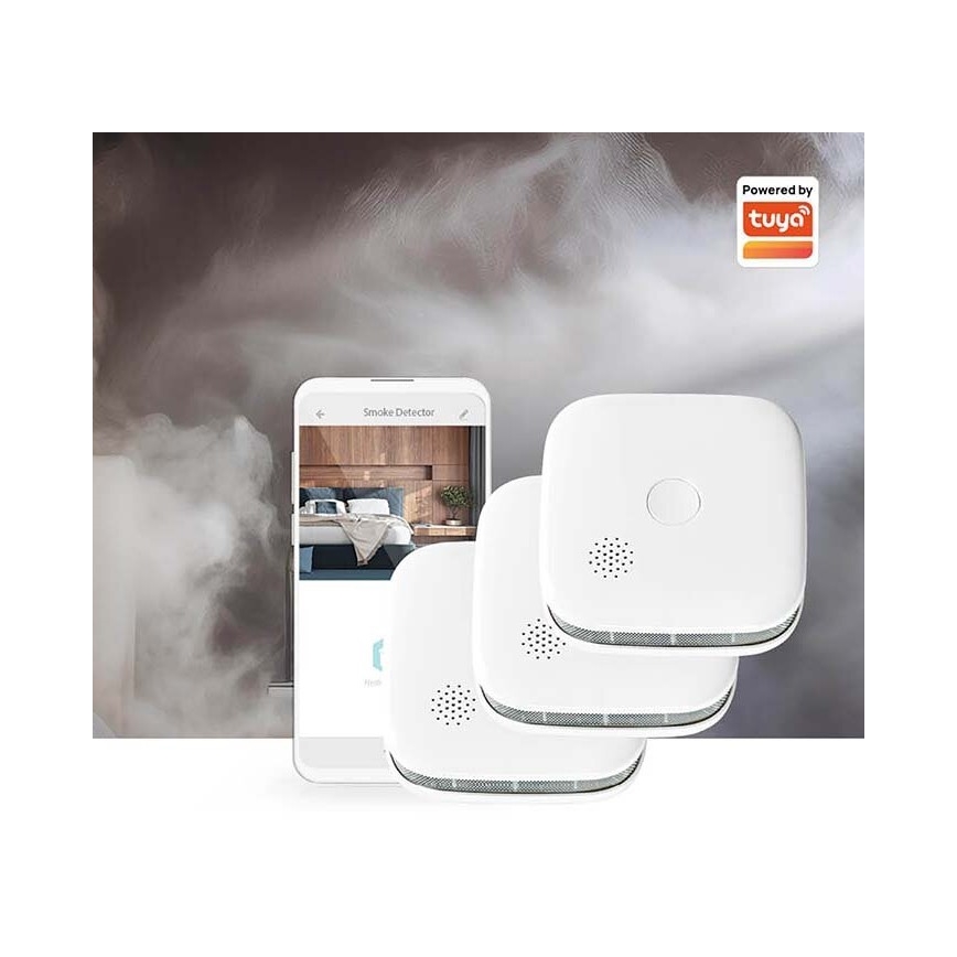 KOMPLEKT 3x Suitsuandur SmartLife 3V/1xCR123A Wi-Fi Tuya