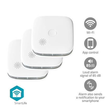 KOMPLEKT 3x Suitsuandur SmartLife 3V/1xCR123A Wi-Fi Tuya