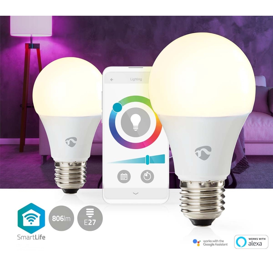KOMPLEKT 2x LED RGBW Hämardatav pirn SmartLife E27/9W/230V Wi-Fi 2700-6500K