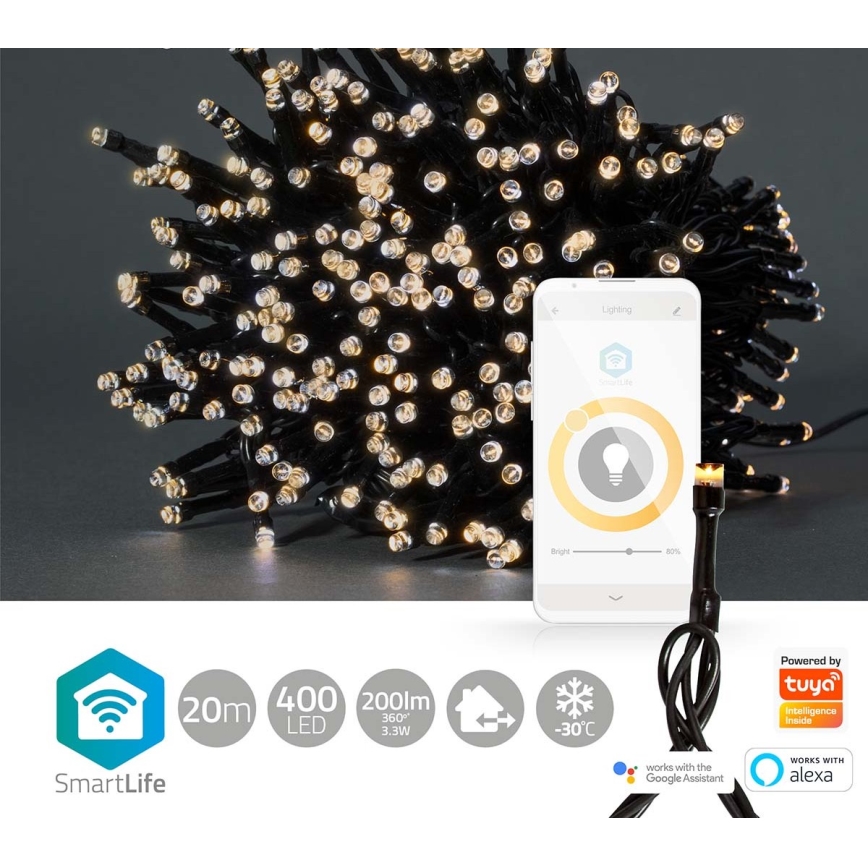 LED Väli jõuluteemaline valguskett 400xLED/8 funktsiooni 25m IP65 Wi-Fi Tuya soe valge