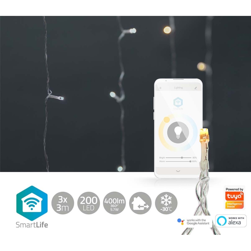 LED Jõuluteemaline valguskardin 200xLED/11 funktsiooni 6m IP65 Wi-Fi Tuya soe kuni külm valge