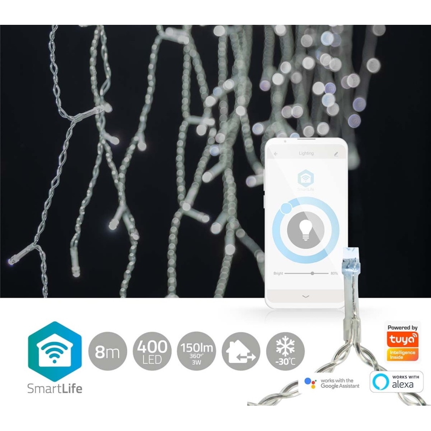 LED Väli jõuluteemaline valguskardin 400xLED/8 funktsiooni 11m IP65 Wi-Fi Tuya külm valge