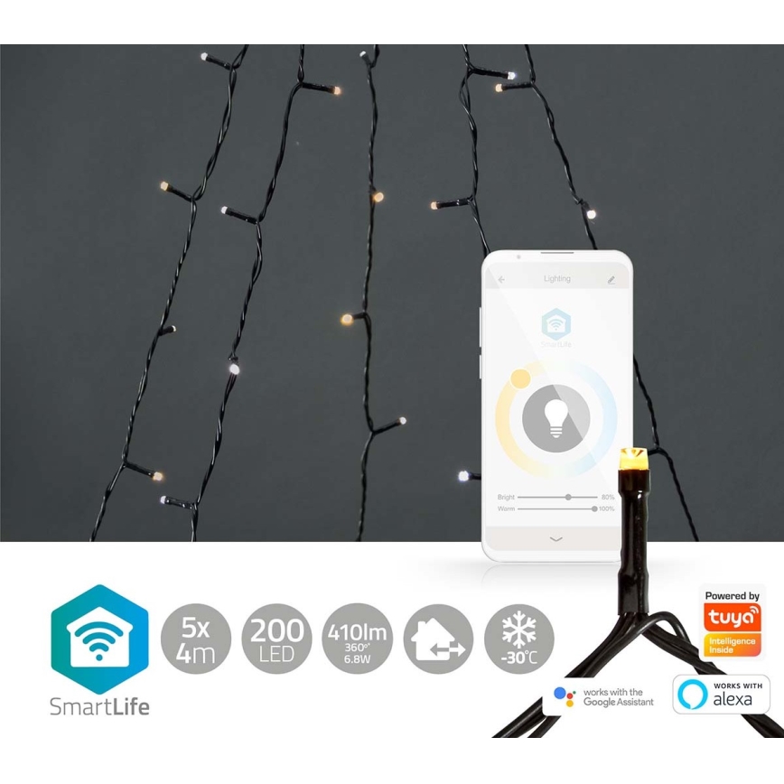 LED Väli jõuluteemaline valguskardin 200xLED/8 funktsiooni 5x7m IP65 Wi-Fi Tuya soe kuni külm valge