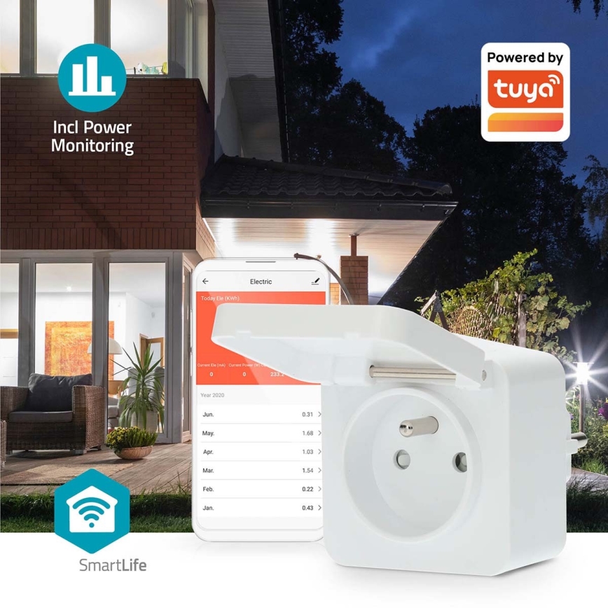Nutikas pistikupesa 3680W/230V/ Type E/16A Wi-Fi Tuya IP44