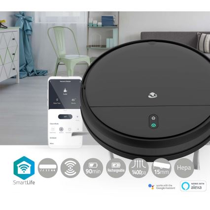 Nutikas robottolmuimeja mopiga 28W/2500 mAh Wi-Fi must + kaugjuhtimispult
