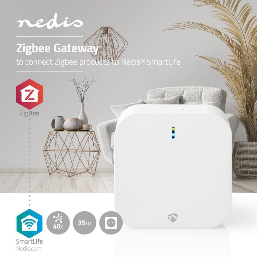Nedis WIFIZB10CWT - Nutikas sild Zigbee Wi-Fi pistikupesa lahendus 230V