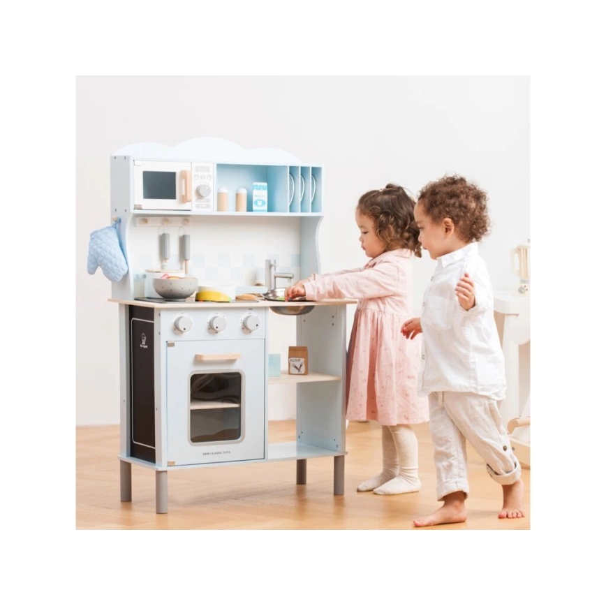 New Classic Toys - Puidust köök lisatarvikutega helesinine