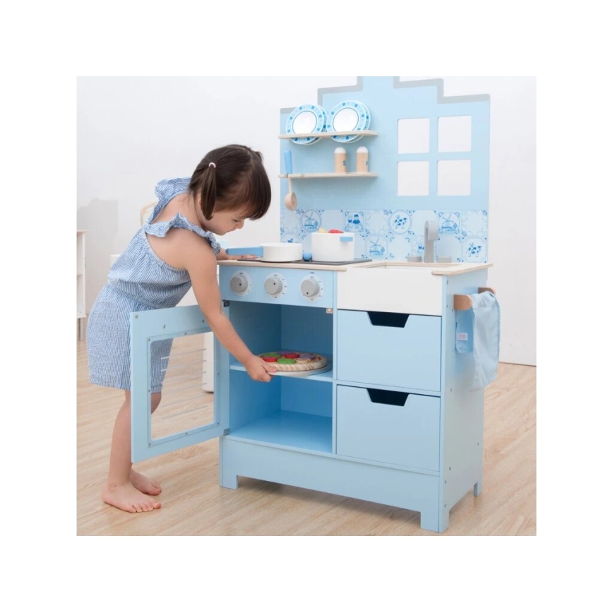 New Classic Toys - Puidust köök lisatarvikutega sinine