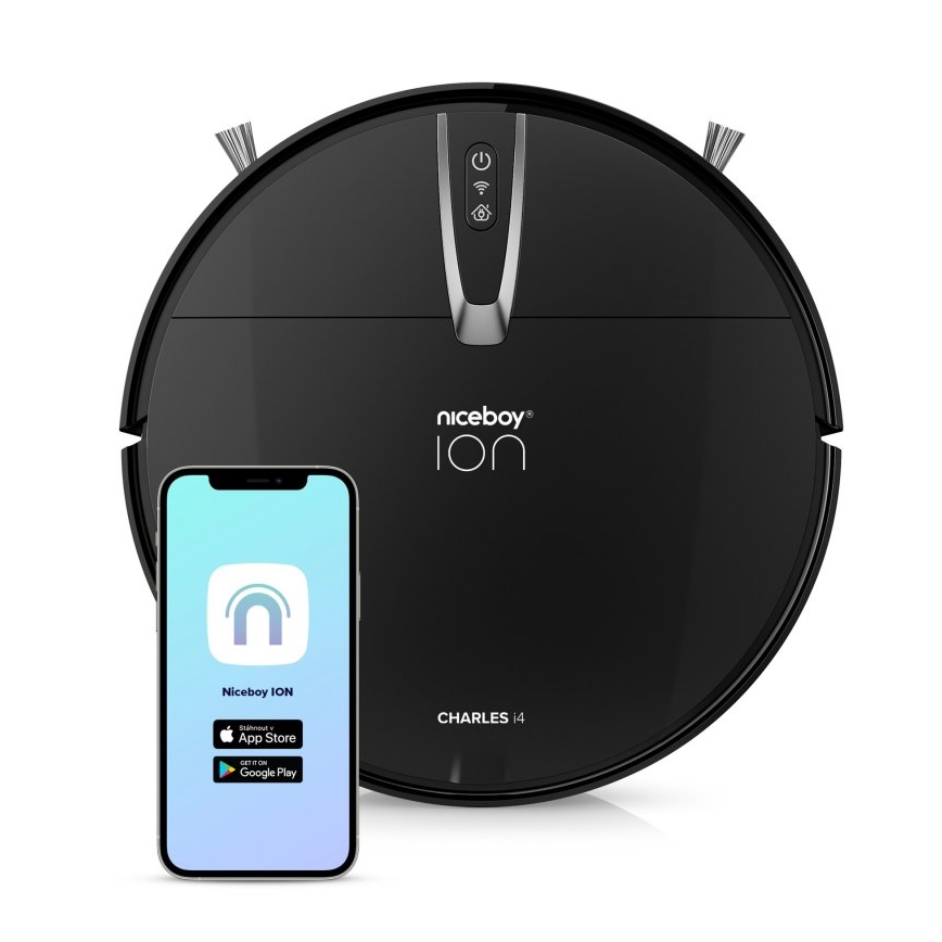 Niceboy ION Charles i4 - Nutikas robottolmuimeja 2in1 4400 mAh Wi-Fi must + kaugjuhtimispult