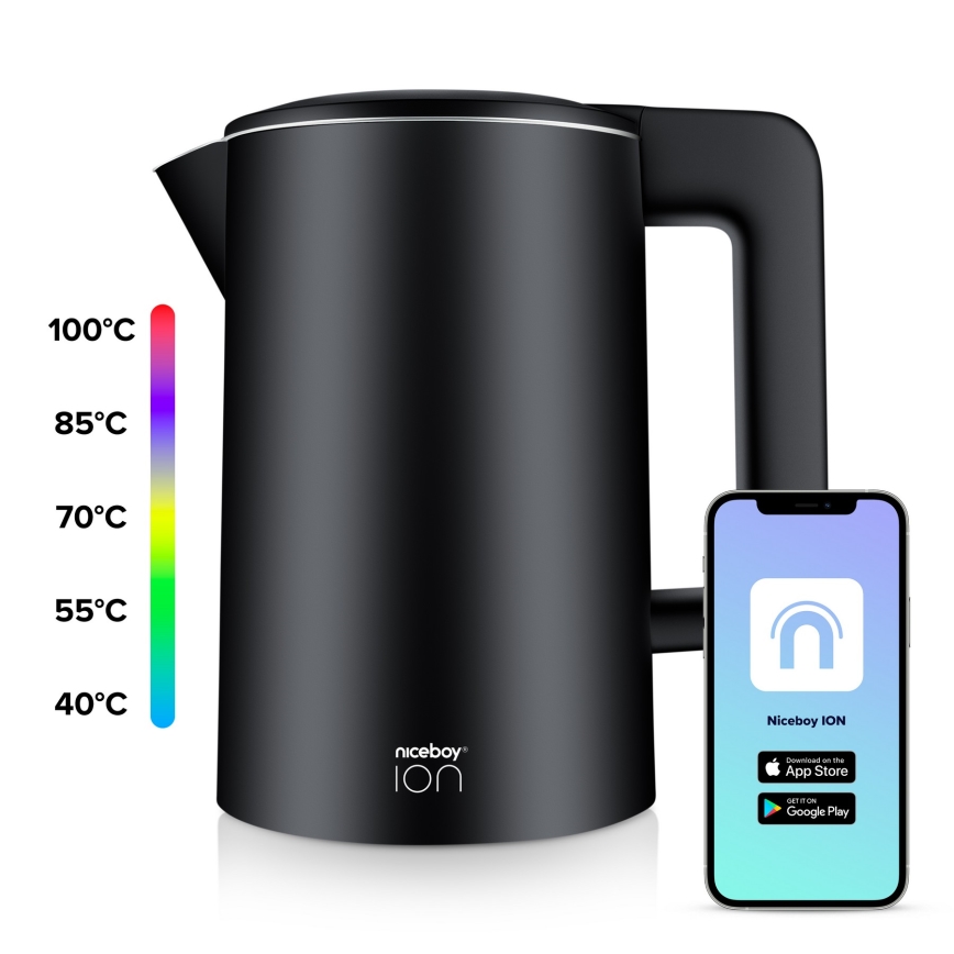 Niceboy ION SmartKettle - Nutikas veekeetja termoregulatsiooniga 1,7 l 2200W/230V Wi-Fi must