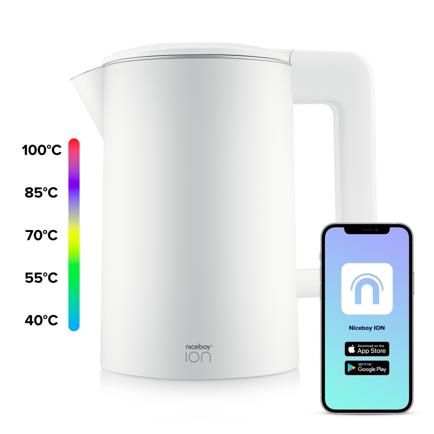 Niceboy ION SmartKettle - Nutikas veekeetja termoregulatsiooniga 1,7 l 2200W/230V Wi-Fi valge