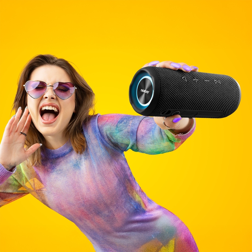 Niceboy Nexus - LED Juhtmevaba kõlar mikrofoniga 26W/4000 mAh IPX6 must