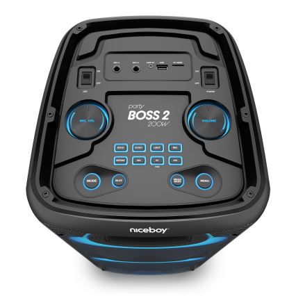 Niceboy PARTY Boss 2 - LED Juhtmevaba kõlar mikrofoniga ja akupank funktsioon 200W/4500 mAh + kaugjuhtimispult