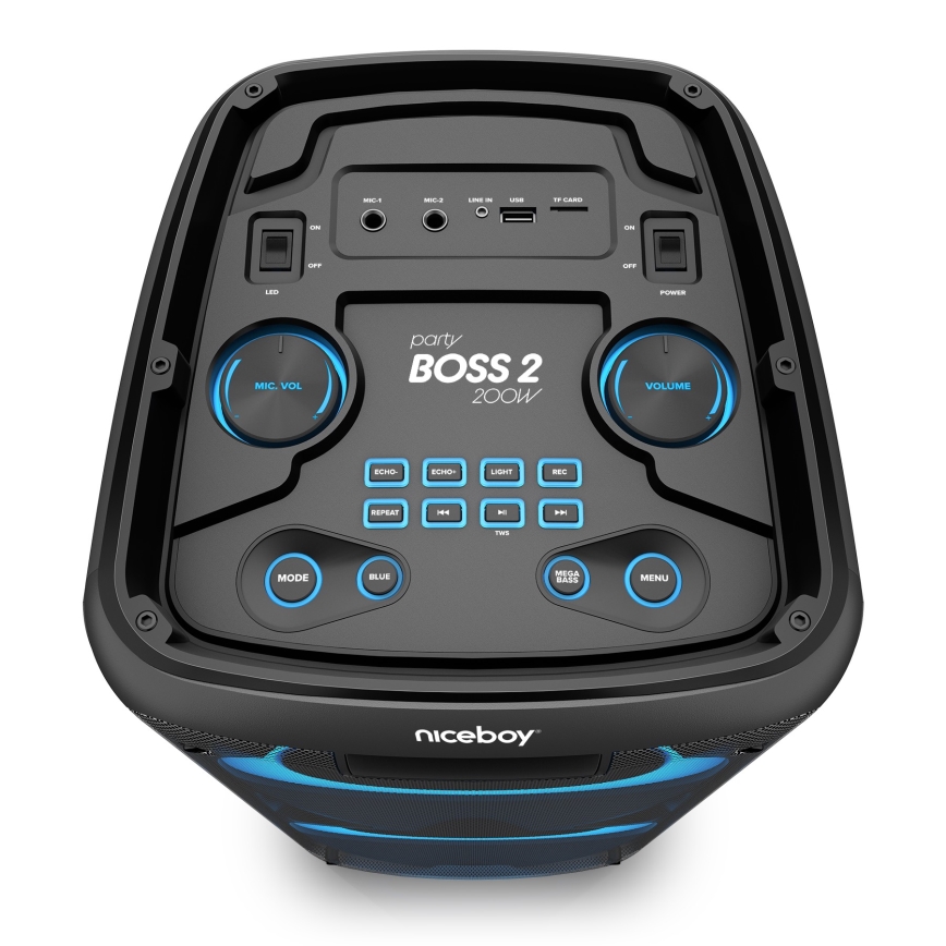Niceboy PARTY Boss 2 - LED Juhtmevaba kõlar mikrofoniga ja akupank funktsioon 200W/4500 mAh + kaugjuhtimispult