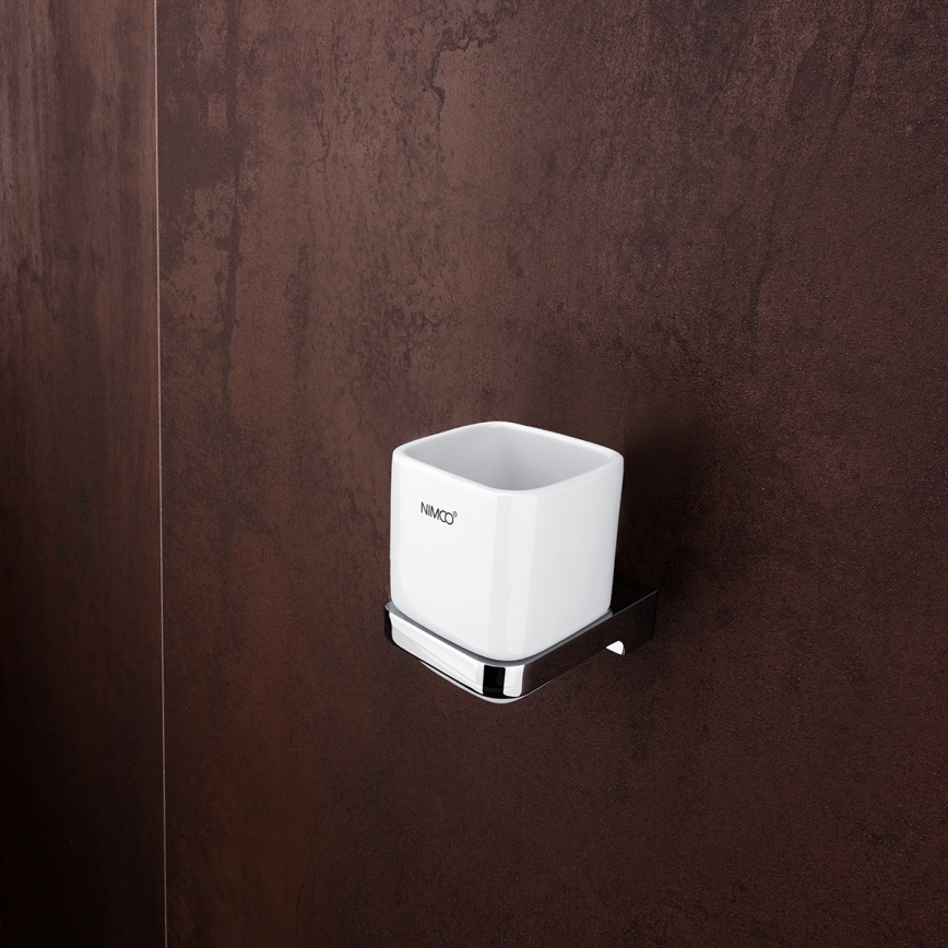 NIMCO MA komplekt-31K-26 - Seinale kinnitatav seebidosaator, hambaharjahoidik ja seinakonks MAYA 320 mm valge/läikiv kroom