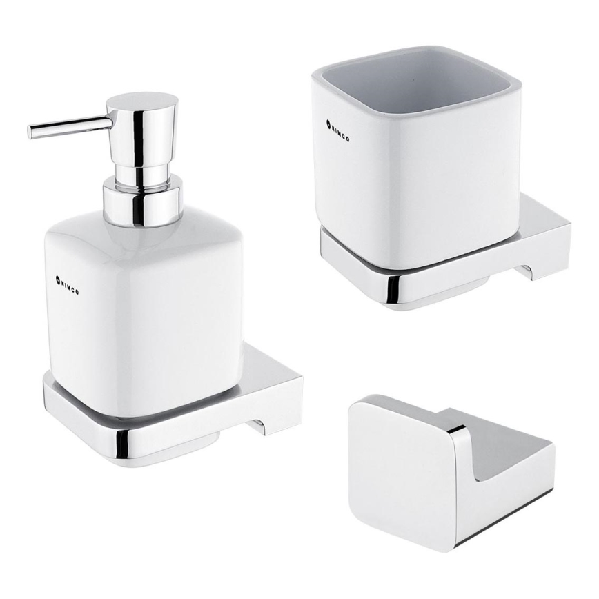 NIMCO MA komplekt-31K-26 - Seinale kinnitatav seebidosaator, hambaharjahoidik ja seinakonks MAYA 320 mm valge/läikiv kroom