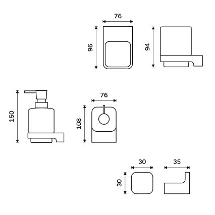 NIMCO MAC komplekt-31K-T-90 - Seinale kinnitatav seebidosaator, hambaharjahoidik ja seinakonks MAYA 320 mm valge/matt must
