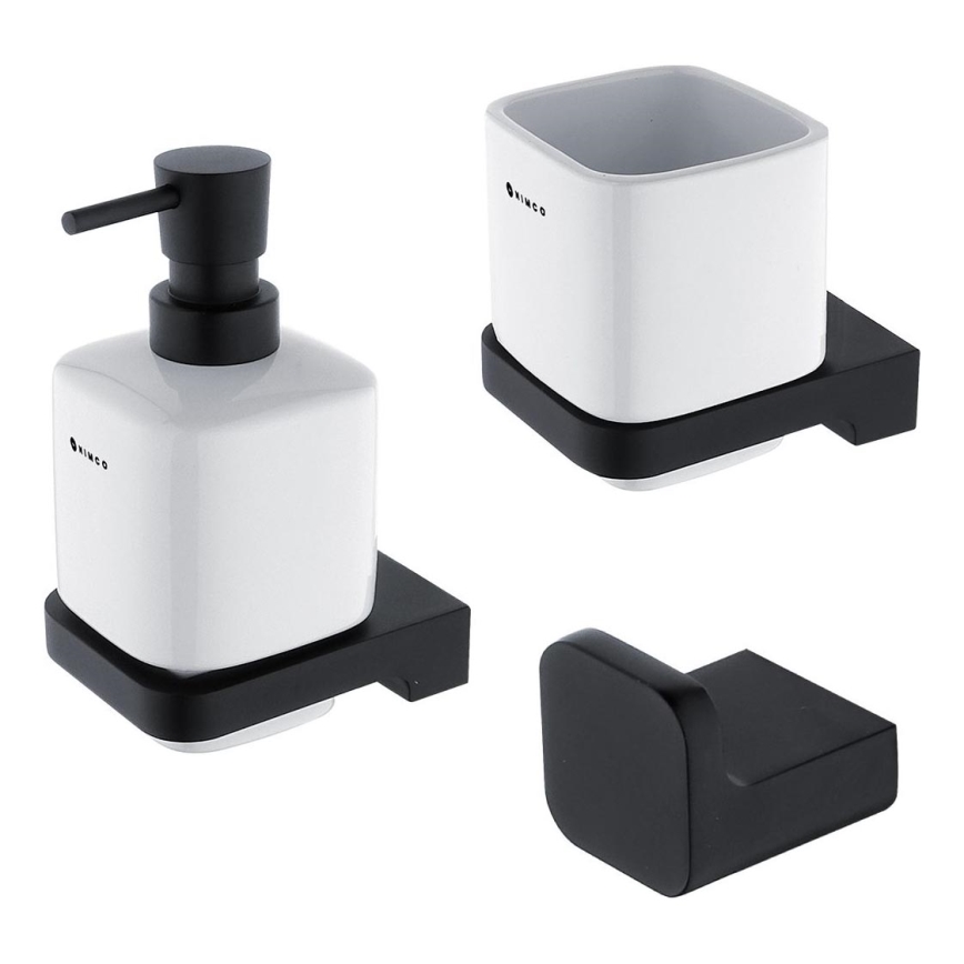 NIMCO MAC komplekt-31K-T-90 - Seinale kinnitatav seebidosaator, hambaharjahoidik ja seinakonks MAYA 320 mm valge/matt must