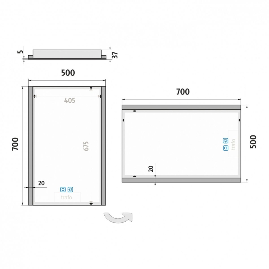 NIMCO ZP 11001VX - LED Hämardatav peegli taustvalgustus vannituppa LED/21W/230V 3000-6500K 70x50 cm IP44